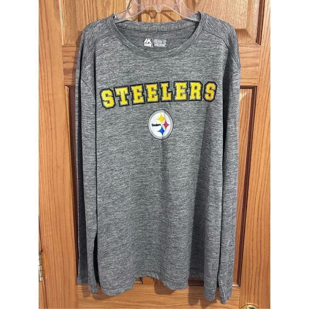 Majestic Pittsburgh Steelers Evolution Tee Long Slv Gray Cool Base Shirt Size L